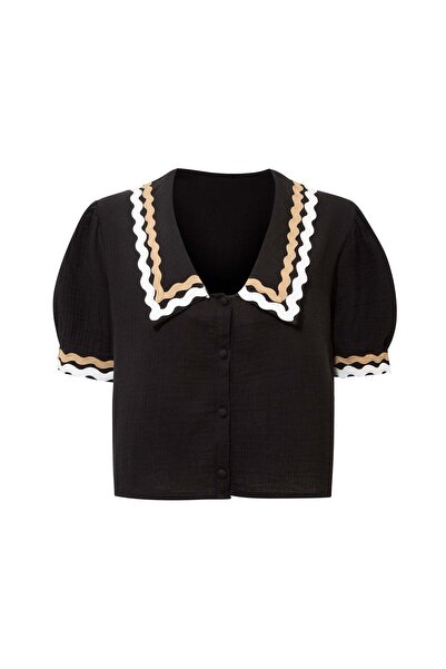 Le Monade Dreams Çift Su Taşı Detaylı Siyah Karpuz Kol Gömlek