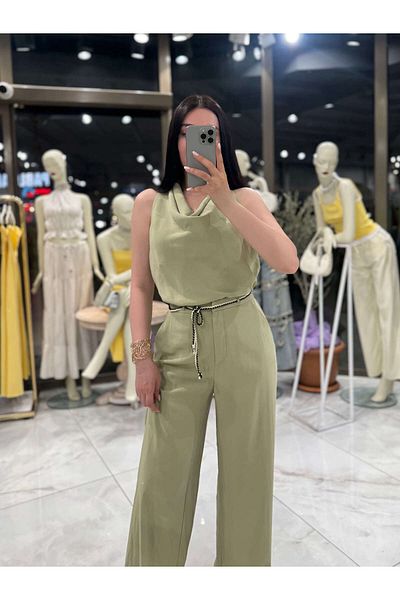 missswans Narmi Knitted Belted Trousers Fat Green