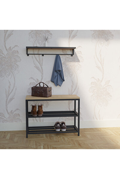 lyla concept Portatif Askılık ve Ayakkabılık Benç | Metal Gövdeli MDF Raflı C...