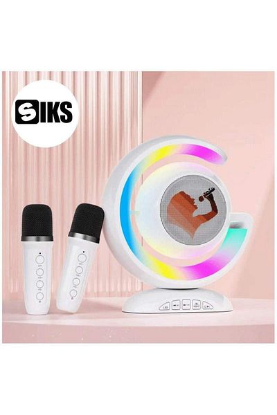 SIKS Set complet de microfon inteligent SIKS și stație de difuzor wireless pentru karaoke cu lumină LED RGB