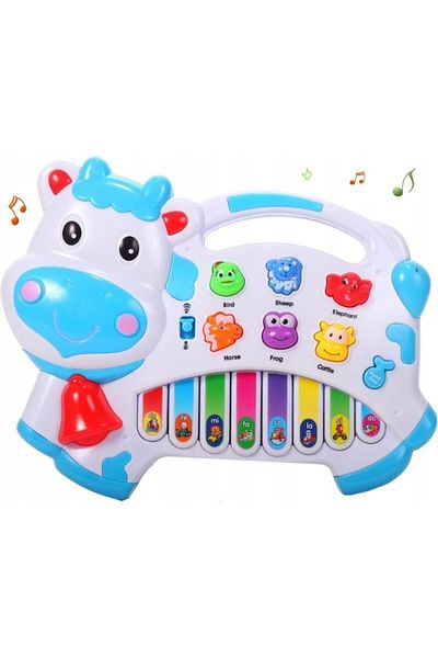 indiggo Pian interactiv în formă de vacă cu sunete și cântece de animale, Indiggo, alb/albastru