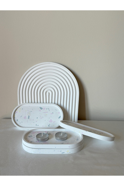 N&E Studio El Yapımı Terrazzo Desenli Çok Amaçlı Sunum Tabağı / Takı & Mum Ta...