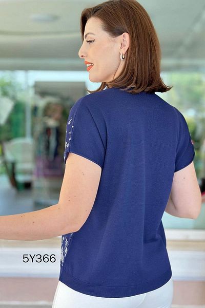 İnce Topuk V Neck Patterned Mercerized Blouse 5Y366