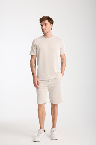 BLUE STREET طقم شورت علوي عادي أساسي باللون البيج للرجال