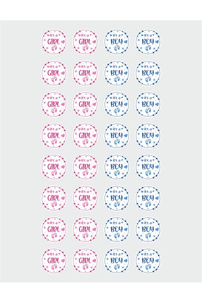 OEM Set of 32 stickers for Gender Reveal party - It's a boy It's a girl, diameter 4 cm, model 4