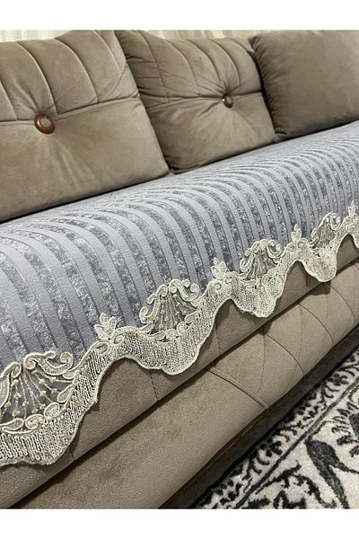 DECORA CASA HOME COLLECTİON Lacy Striped Sponge Velvet Non-Slip Sofa Bed Seat Cover (85X210)
