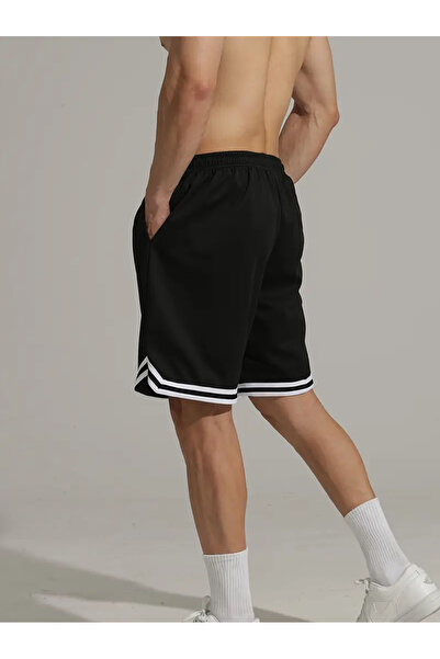 DEEPSENCE Ανδρικό μαύρο καθημερινό χτενισμένο βαμβακερό σορτς Extraforlu εμπριμέ σορτς Slim Fit Mold