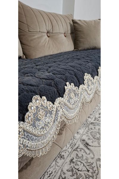 DECORA CASA HOME COLLECTİON Lacy Puffy Bubble Rabbit Hair Non-Slip Base Sofa Bed Sofa Cover 75X185
