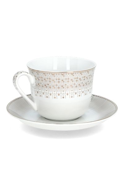 EasyLife Festive Collection Porcelain Breakfast Cup with Saucer Set White and Gold 370ml