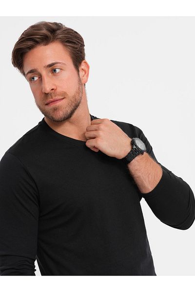 OMBRE Unbedrucktes Herren Longsleeve mit Rundhalsausschnitt - schwarz V6 OM-LSBL-0108 L