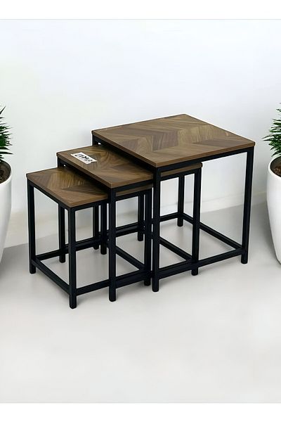 rexa Best Quality Mango Wood Top Nesting Table Industrial Furniture for Living Room 45 x 50 x 40 cm
