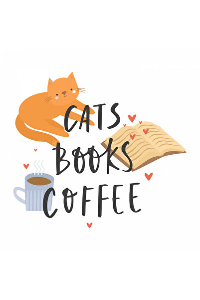 INOVATIX Set of 8 pieces, Sticker Cats books coffee, INOVATIX®. 6 cm