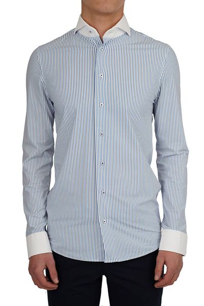 IOS - Innovation of suiting STRIPED STRETCH SHIRT - IOS by Maica - BLUE, S