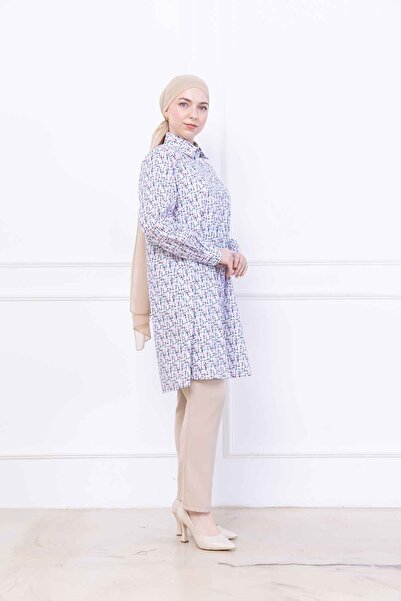 FİDEY Oversize Women's Tunic with Pattern Satin