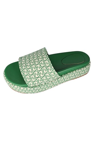 Ego Women's Flatform Slippers 4.5 cm, EGO GC Monogram, Green Textile, Size 38 EU