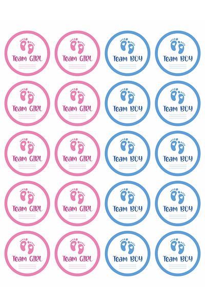 OEM Set of 20 stickers for Gender Reveal party - Team boy Team girl, diameter 7 cm