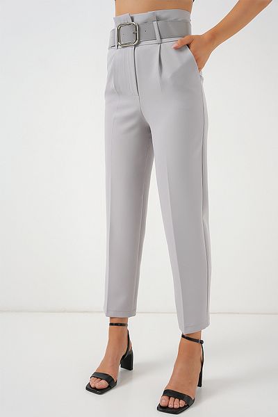 Bigdart 6556 Belted Fabric Trousers - Gray