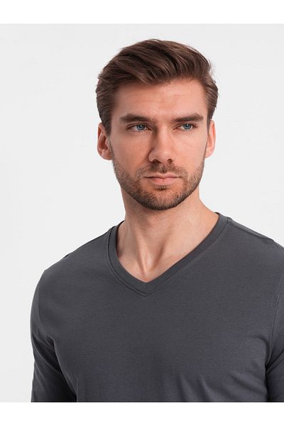 OMBRE Unbedrucktes Herren-Longsleeve mit V-Ausschnitt - Graphit V4 OM-LSBL-0108 L