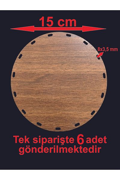 ASUDE HEDİYELİK Wooden Walnut Round Basket Bamboo Tray Knitting Plate Trivet with Holes Underlay Crochet Base Handwork Basket Base