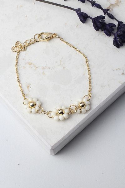BY BARUN SİLVER Papatya Model White Fimo Bracelet
