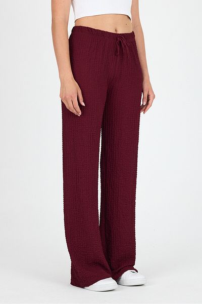 Rays Burgundy Wide Leg Draped Wrinkle Fabric Trousers 326