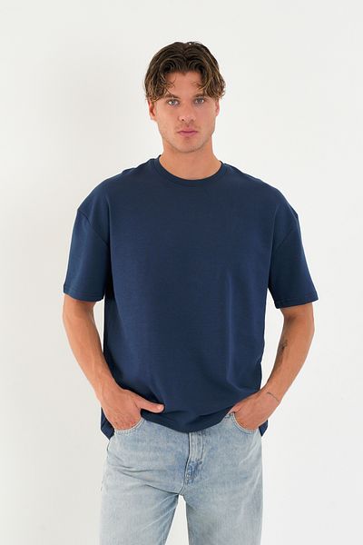 the ramify Blank Unisex Oversize Wide Cut T-Shirt 100% Cotton Thick Textured Crew Neck T-Shirt