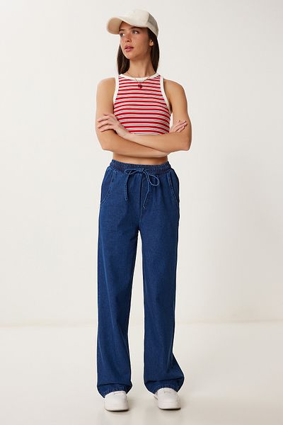 Lovelyİstanbul Wide Leg Denim Trousers Dark Blue Lok0011