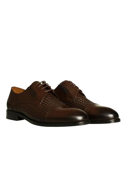 Platin Brown Knitted Leather Men's Leather Classic Shoes