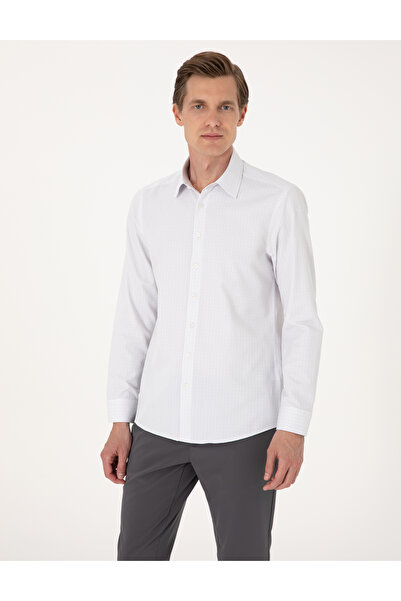 Pierre Cardin قميص رمادي مربعات بقصة ضيقة وأكمام طويلة 50307263-VR024