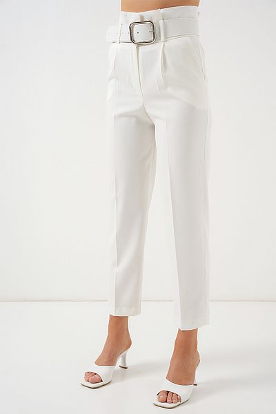 Bigdart 6556 Belted Fabric Trousers - Ecru