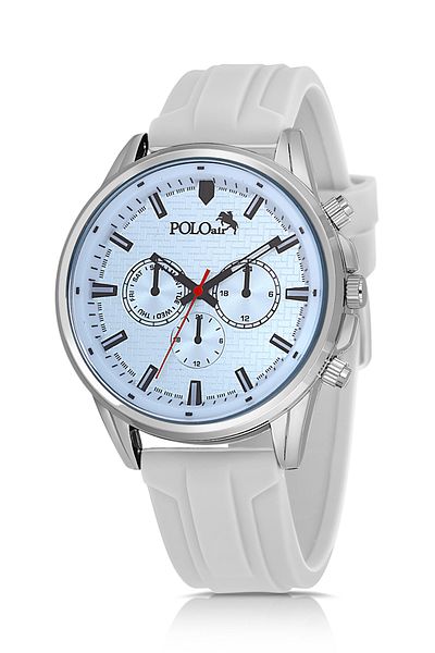 Polo Air Silicone Cord Color Glass Men Wrist Watch White Silver Color Pl-0986E4X