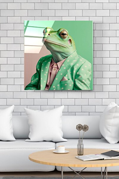 Genel Markalar Kurbağa Portre Cam Tablo, Dekoratif Cam Tablo