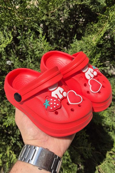 The Red Kids Size 24-29 Non-Slip Sole Slippers Red