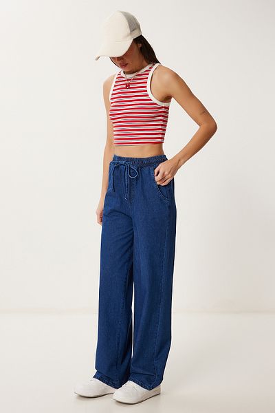 Lovelyİstanbul Wide Leg Denim Trousers Dark Blue Lok0011