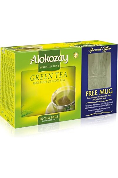 Alokozay شاي أخضر - 100 كيس شاي + كوب مجاني