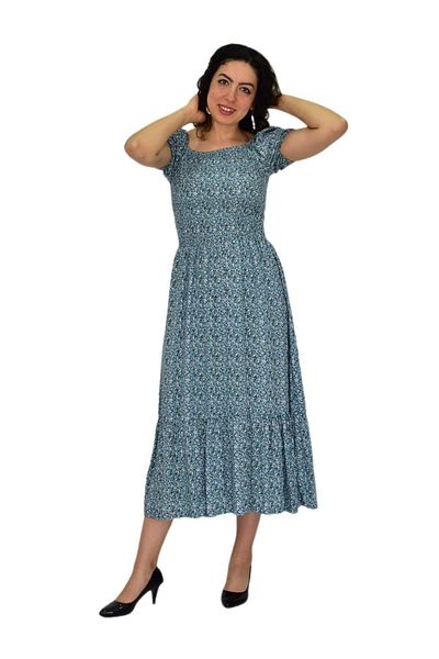 BAGLAN Women's Balloon Sleeve Elastic Waist Printed Dress Bgl-St04644