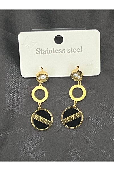 Meri Steel Earrings with Roman Numerals with Stone Details