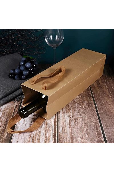 fulina 12-Piece Gift Bag Set, Durable, with Handles, High Quality, for Single Bottles of Wine, Brown