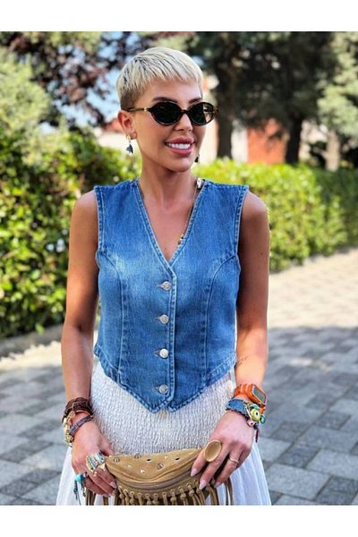 DENİKK Trend Laser Tint Washed Denim Jeans Vest with Aged Effect