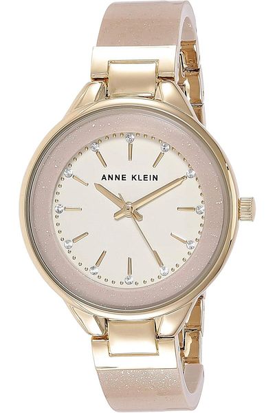 Anne Klein ساعة آن كلاين النسائية AK/1408CRCR الفاخرة بسوار كريمي مرصع بالكريستال