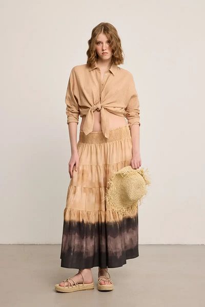 Gusto Butterfly Collection Lyocell Long Skirt - Camel