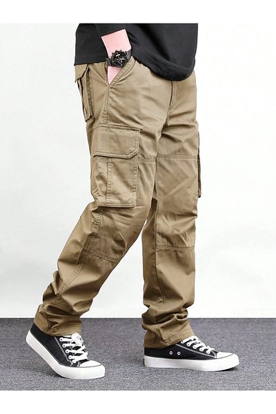WKM Men's Gabardine Baggy Pants with Cargo Pockets
