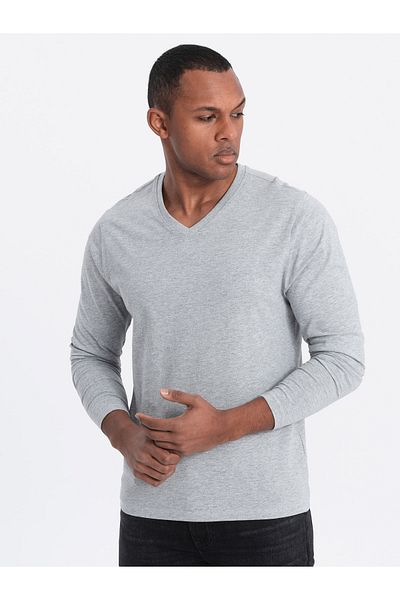 OMBRE Unbedrucktes Herren Longsleeve mit Rundhalsausschnitt - Grau Melange V7 OM-LSBL-0108 L