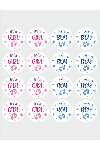 OEM Set of 16 stickers for Gender Reveal party - It's a boy It's a girl, diameter 9 cm, model 2