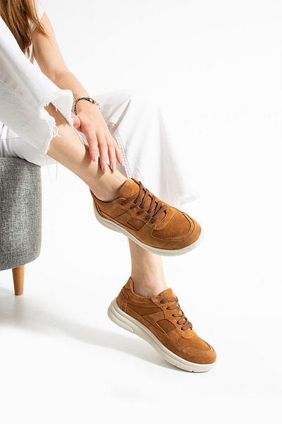 Getcho Sverko Suede Tan Women's Genuine Leather Sports Shoes Comfortable Thick Sole Orthopedic Lightweight Sneaker