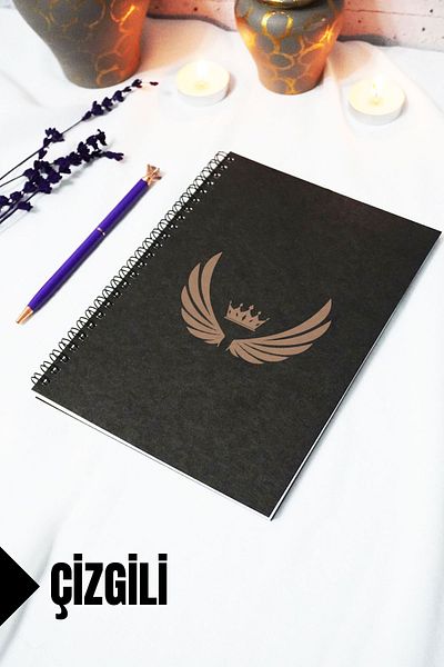 markcat A5 Wing Themed Black Kraft Cover Notebook - Lined Notebook - 60 Sheets (120 Pages) 15X21 cm