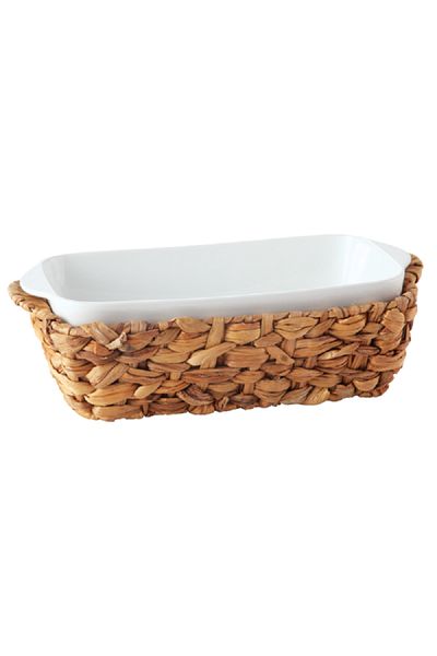 bi'aldım Ceramic Rectangular Serving Dish with Rattan Basket