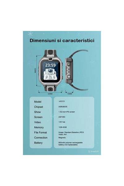 Smart Vibe Smartwatch for Kids GPS Tracker MiniWATCH® eKiD15 4G Video Call, Receive/Make Call, Blue