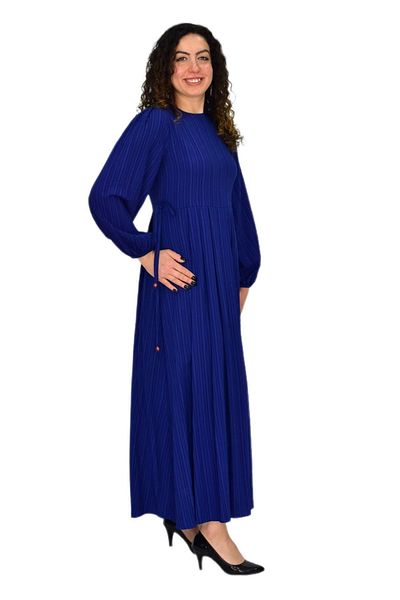 BAGLAN Women's Navy Blue Sleeve Elastic Pleated Lace up Dress Bgl-St04643