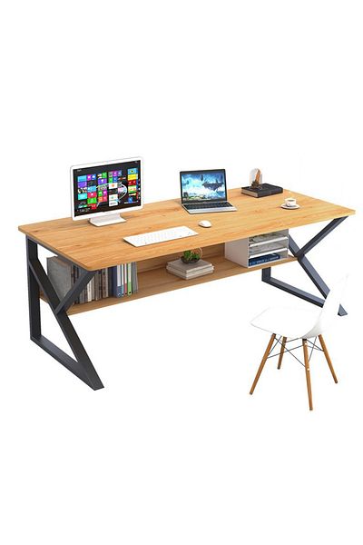 Decorer Desk with shelf made of MDF brown beech and black iron legs Tarcal 140x60x72 cm